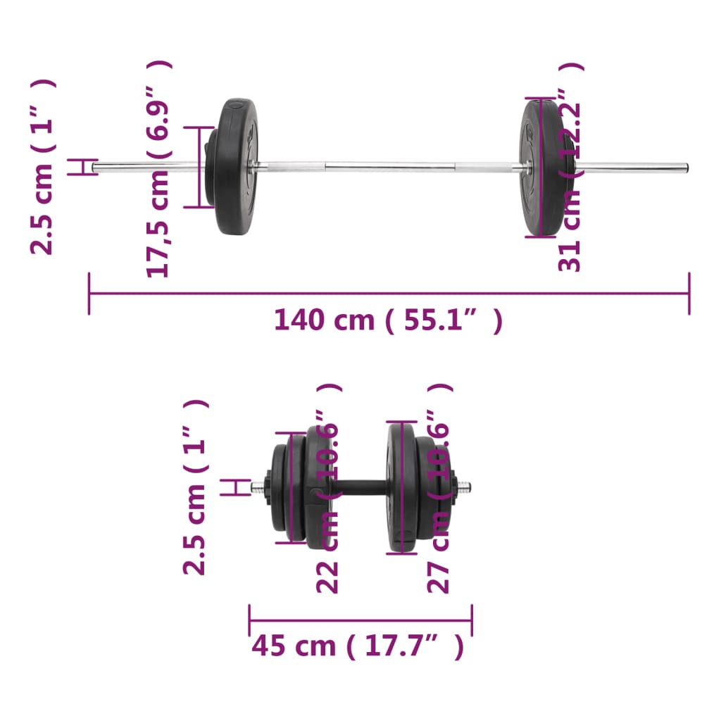 Painonnostotanko ja käsipainosarja levyillä 60 kg